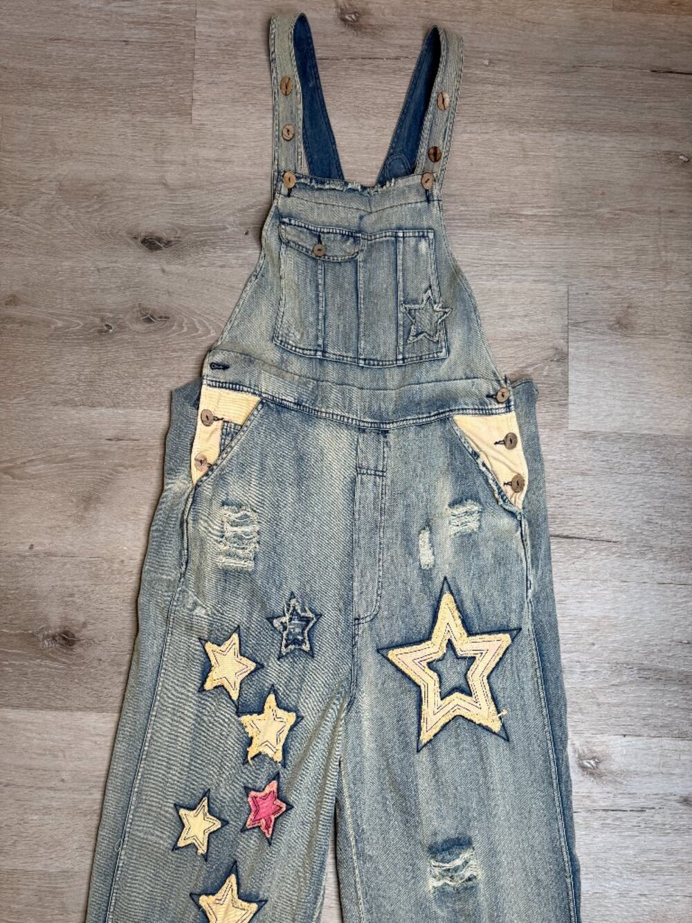 Blue Velvet Star Peace Patch Denim Overalls NWT M